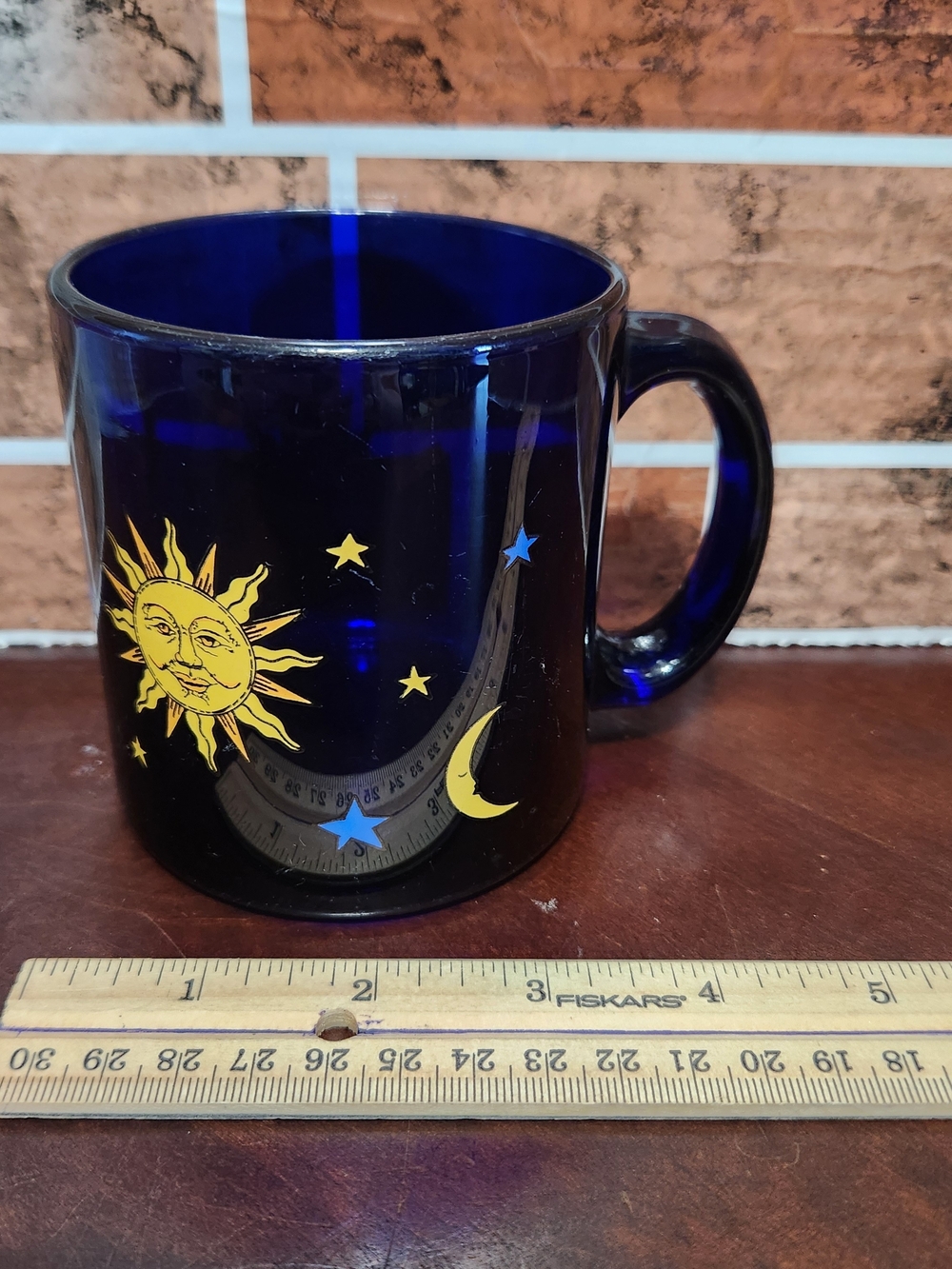 Cobalt Blue Glass Mug with Yellow Sun & Moon Motif - Picture 5 of 5
